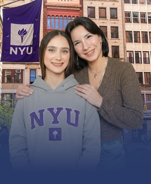 A mother with a student wearing a NYU sweatshirt