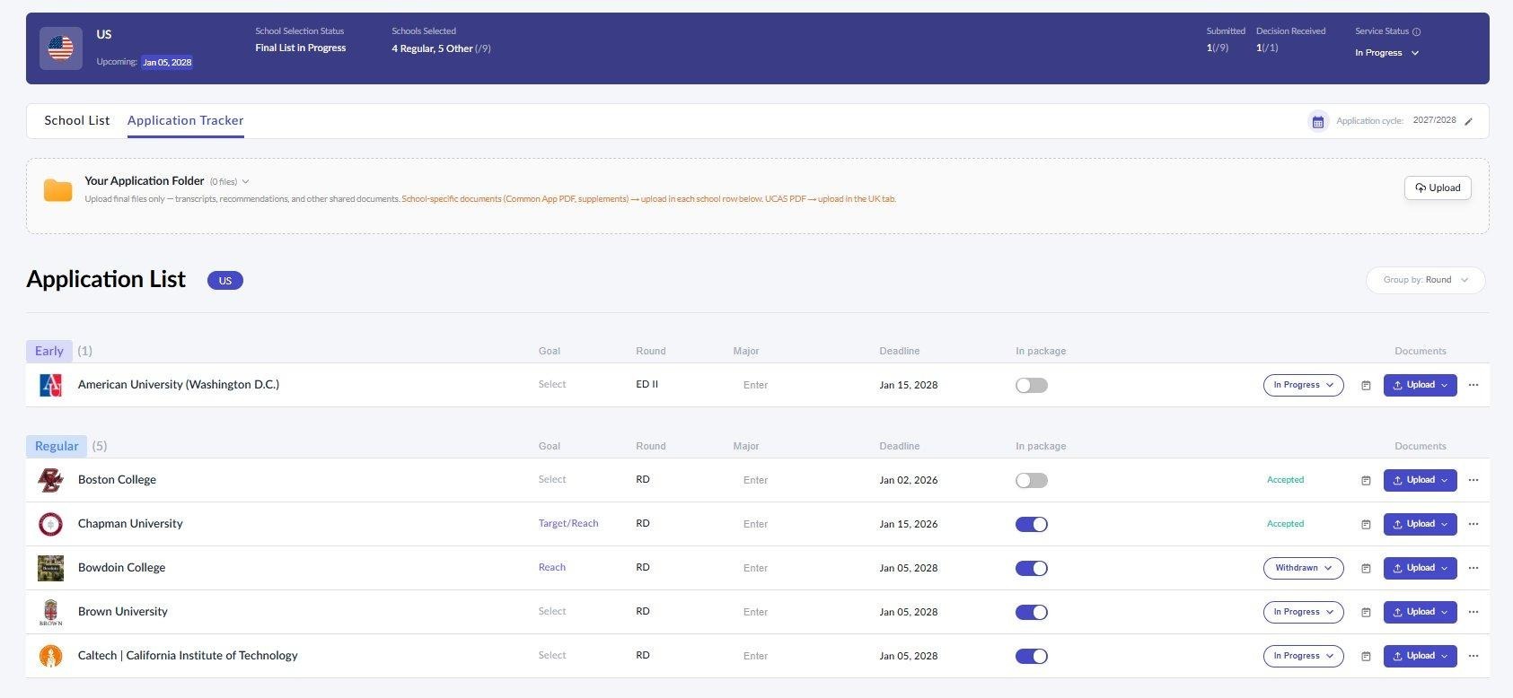 Flamingo Application Tracker tab