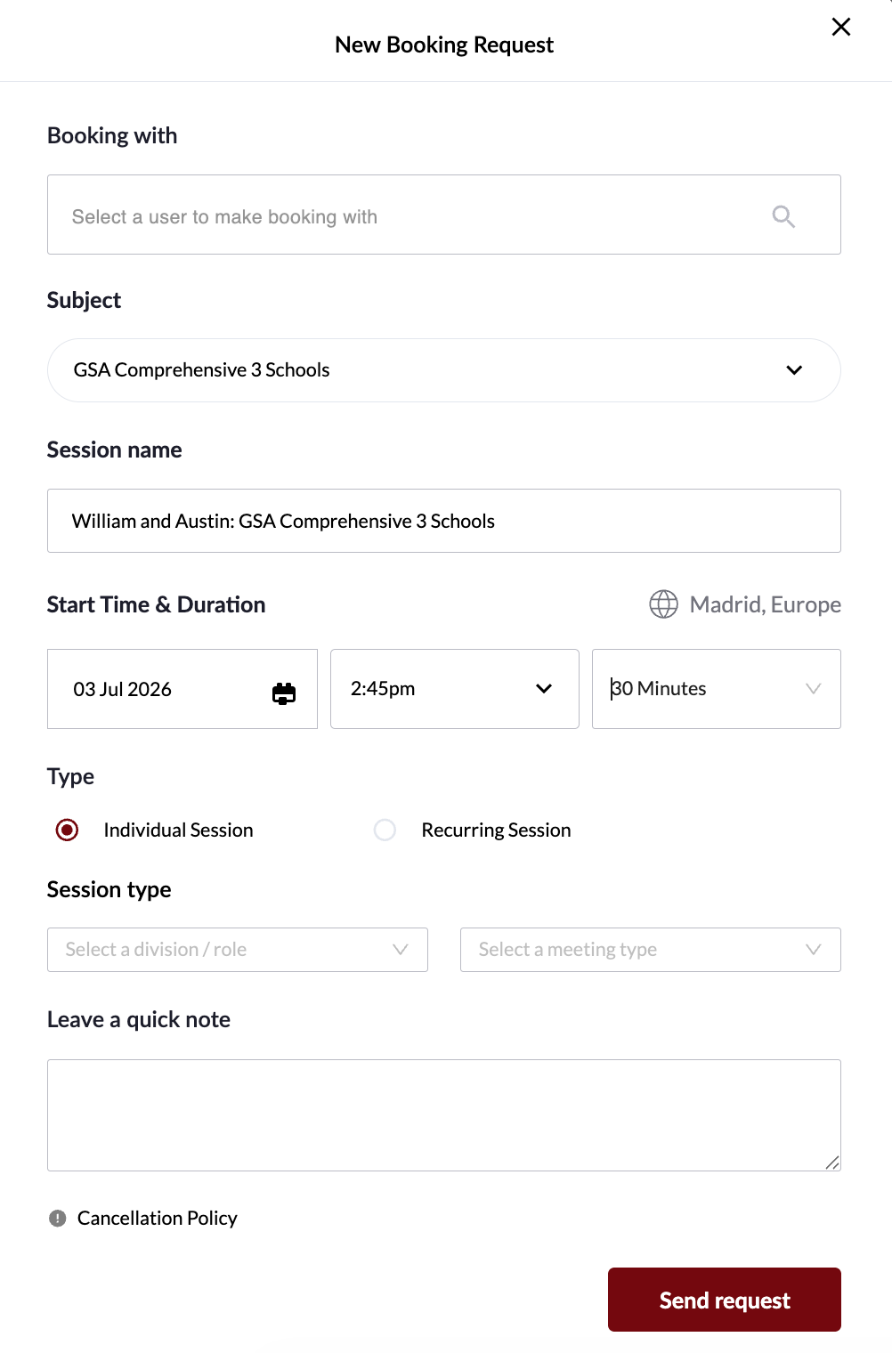 Flamingo Booking Request tab