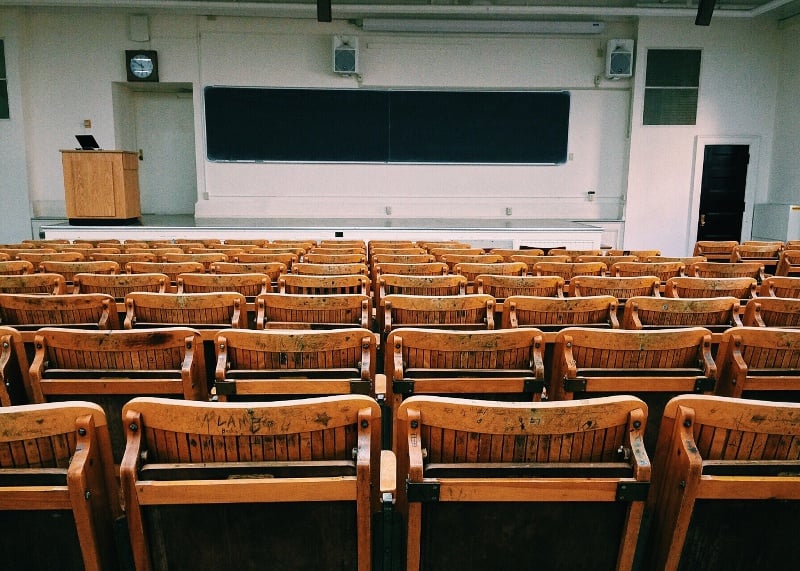 High school classroom.